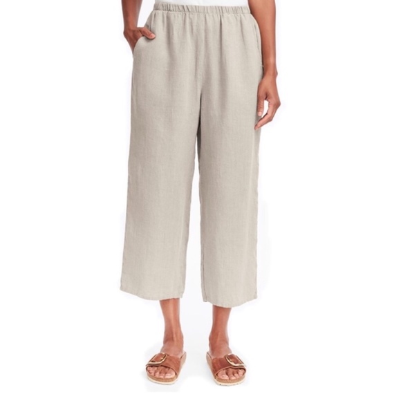 Linen Wide Leg Lounge Ankle Crop Pants 